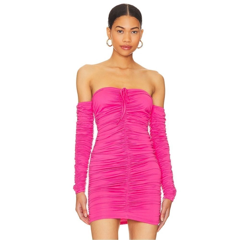 NWT More To Come Shanice Ruched Mini Dress in Pink Revolve Large
